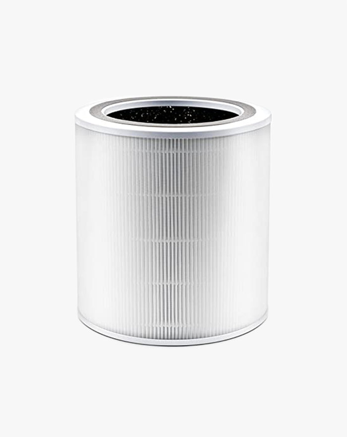 Replacement air purifier HEPA filter, white cartridge with top opening and pleated sides