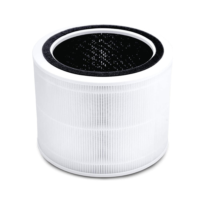 Air purifier replacement filter, white cylindrical pleated filter with dark top seal