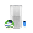 White Levoit air purifier with top grille and front perforated vent