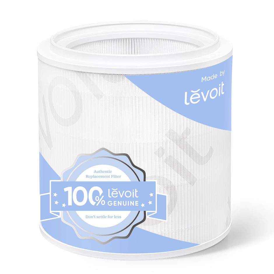 Levoit cylindrical HEPA filter cartridge, white pleated filter media with top ring