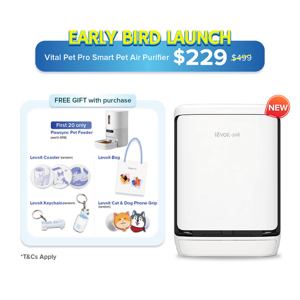 White Levoit Vital Pet Pro smart air purifier with front panel and logo